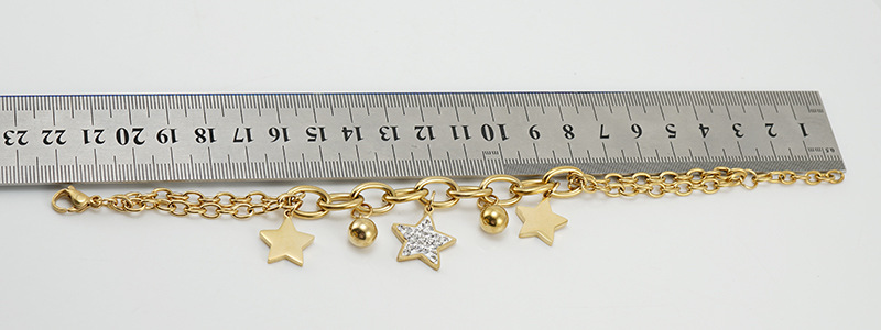 304 Stainless Steel Pendant Material Rhinestones Inlay Material Fashion Star 304 Stainless Steel 18K Gold Plated Rhinestones Stainless Steel Bracelets In Bulk