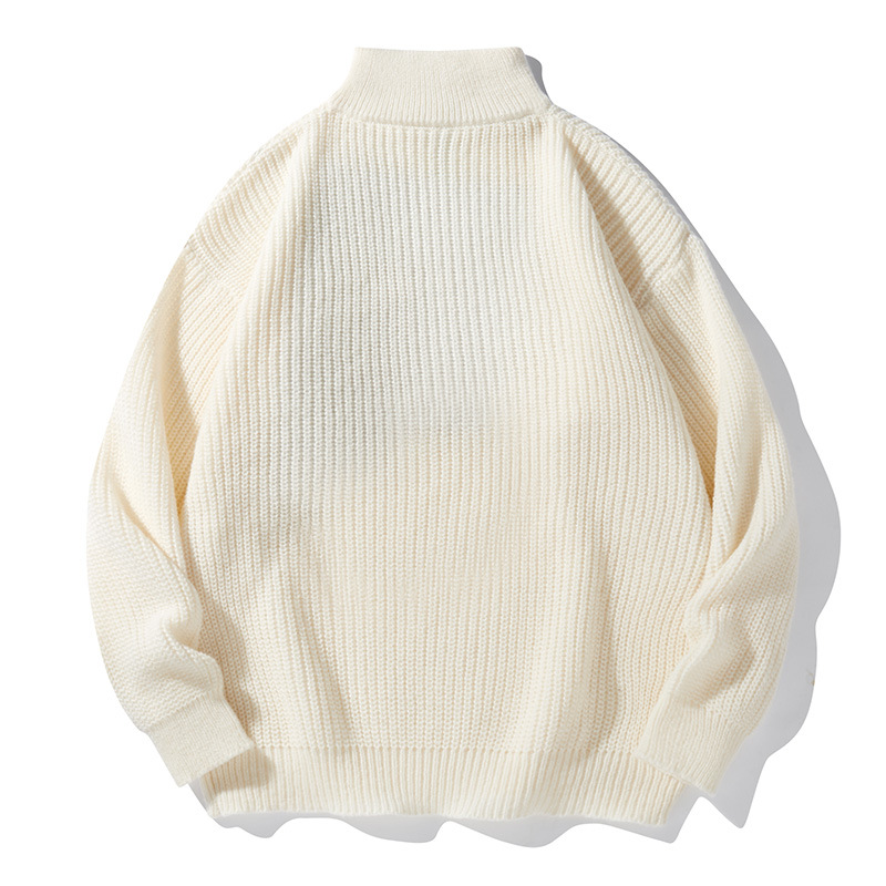 Men's Premium Polo Neck Knit Sweater – Semi-Zip Casual Pullover For Autumn & Winter (Black/Beige, Sizes M-Xxl)_voghion.com