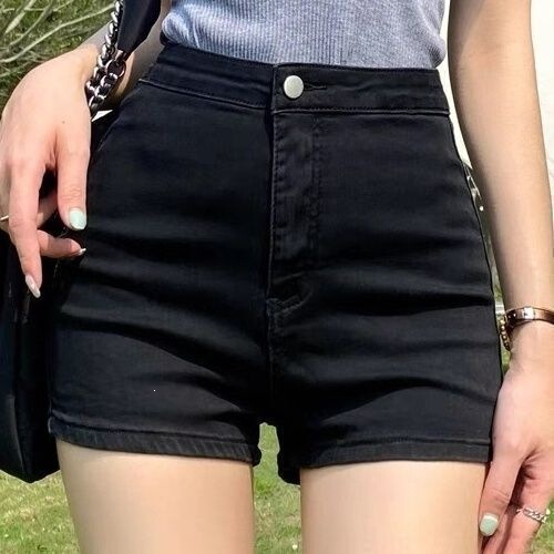Stylish Black Denim Shorts for Women, Summer High-Waisted A-Line Slimming Hot Girl Sexy Outerwear Tight Elastic Hot Pants Ins