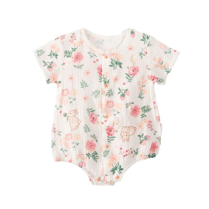 Mono de gasa antibacteriana de algodón puro para bebés, mono fino de manga corta para niñas recién nacidas.