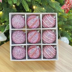 跨境热销圣诞节装饰泡沫球粉色展示盒圣诞树装饰挂球炫彩圣诞装饰