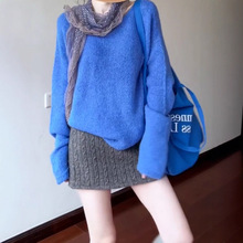 蓝色针织毛衣套装裙子女2025新款巨好看早秋季韩系穿搭一整套ootd