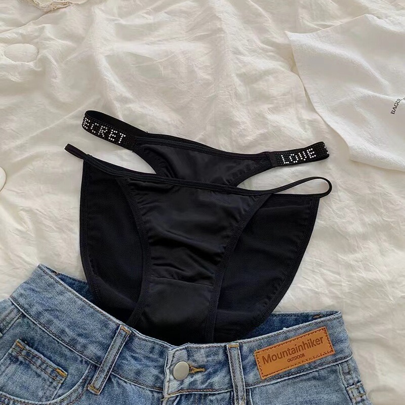 European and American Fashion Sexy Spice Girls Exposeful Waist Ice Silk Panties Women's New Comfortable Breathable Rhinestone Outer Belt Briefs