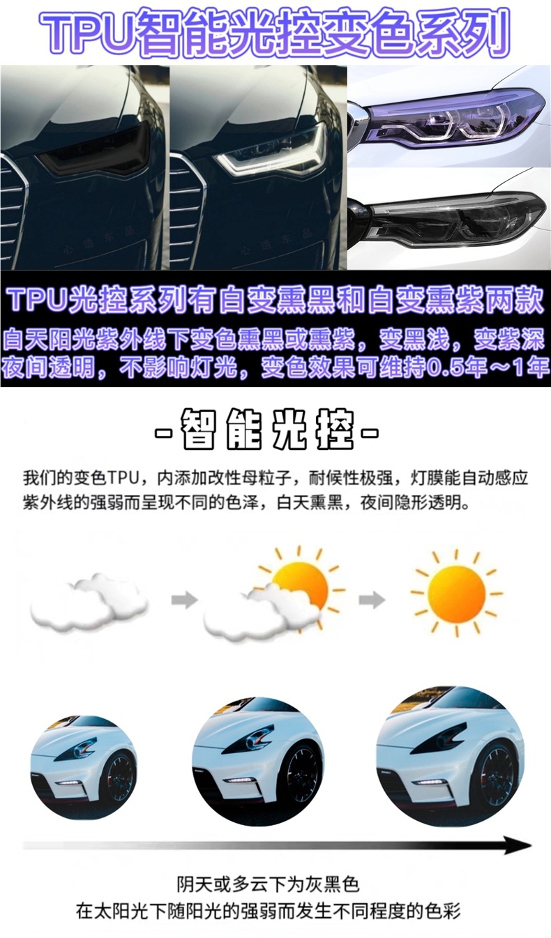Car Light Film Tpu Color Changing Blackened Light Black Headlight Taillight Soft Protective Film Bright Black Dark Black Rear Light Film Blackening