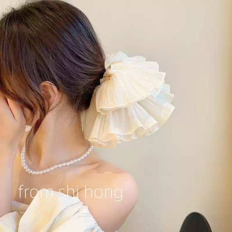 韓国の新しい特大プリーツプレミアムバージョンシンプルな大腸ヘアバンド二層多用途ヘッドバンドレース気質ヘアアクセサリー|undefined