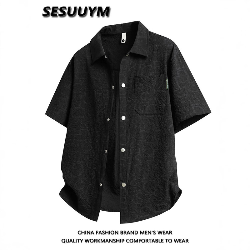 Summer Thin Textured Breathable Casual Shirt Jacket Korean Style Lazy Style Knitted Short-Sleeved Shirt Men's Shirt