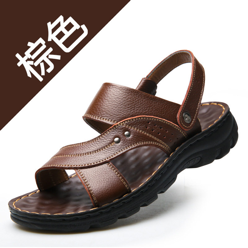 Dép sandal nam da bò lớp đầu hở ngón đế dày thoáng khí size lớn — 10135 màu đen, 10888 Màu nâu, 10888 màu đen, 12129 Màu nâu