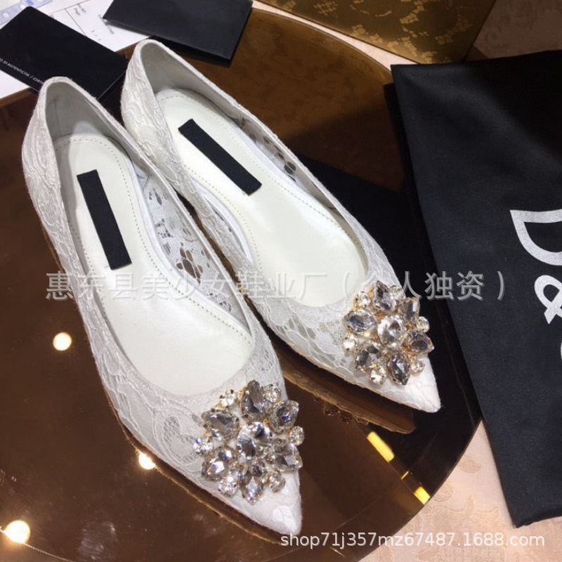 本革アウトソール DG レースポインテッドトゥハイヒールメッシュ通気性ラインストーンフラットヒール黒の結婚式の靴大きいサイズ|undefined