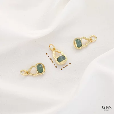 Natural A-Grade Jade Gourd, Wealth Zərgərlik ara hissələri - gold-natural-hollow-jade-gourd-pendant-1-piece