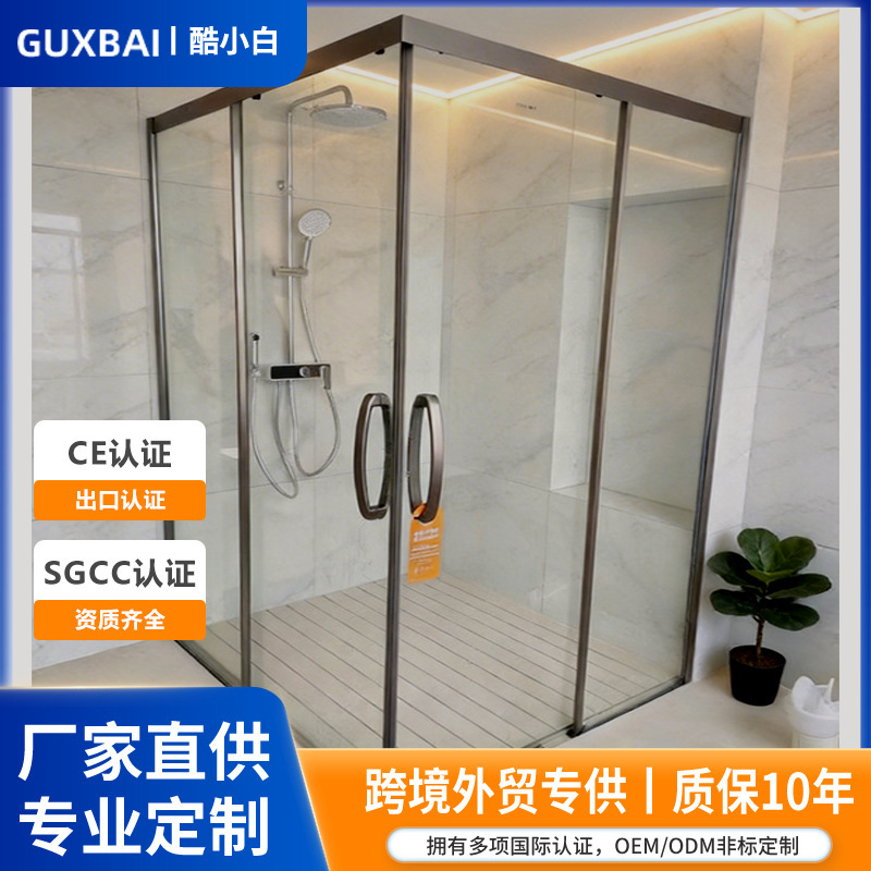 Customized Minimalist Shower Room Design with Screen-Type Edging, Hidden Partition, Glass Separation, Bathroom Glass Shower Enclosure