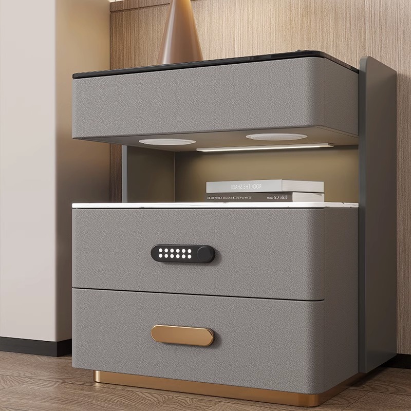 Mesita de noche de estilo nuevo transfronterizo con superficie de pizarra, lujo ligero, multifuncional, con enchufe, muebles para el hogar totalmente equipados, inalámbrico
