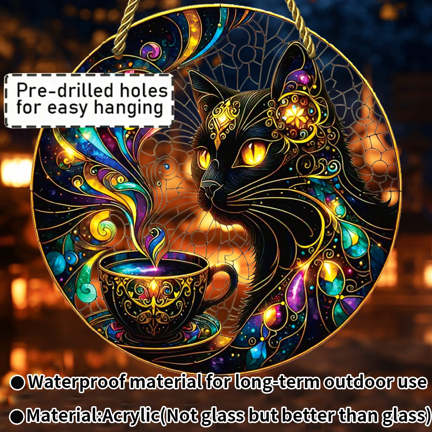 70g Weight pendant Home Textiles & Decor Type 1 Piece Quantity Indoor, Daily Occasion Acrylic Material Halloween Festival Moon, Cat Pattern Cute Style Handmade Craft Halloween Cute Moon Cat Acrylic Pendant 无