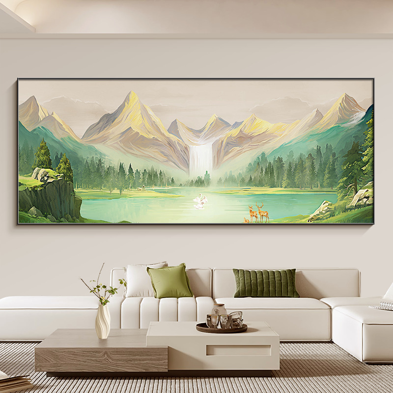 聚宝盆客厅装饰画日照金山聚财山水风景挂画沙发背景墙感壁画|undefined