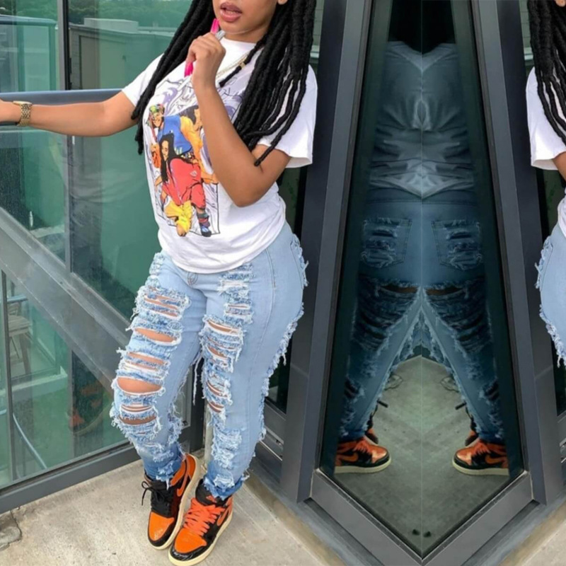 2023 Autumn New European and American Style Street Trendy Internet Celebrity High Waist Stretch Jeans Women's Foreign Trade Export Women's Pants