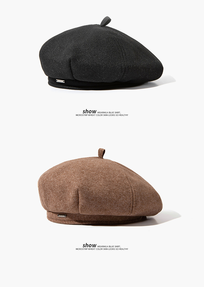 Black Beret For Women Octagonal Hat For Face Slimming Autumn Style_voghion.com