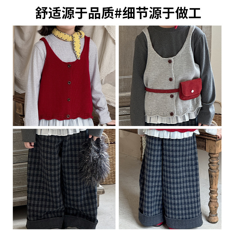 女童长袖t恤女宝春秋儿童马甲打底衫秋装小女孩洋气上衣三件套|undefined