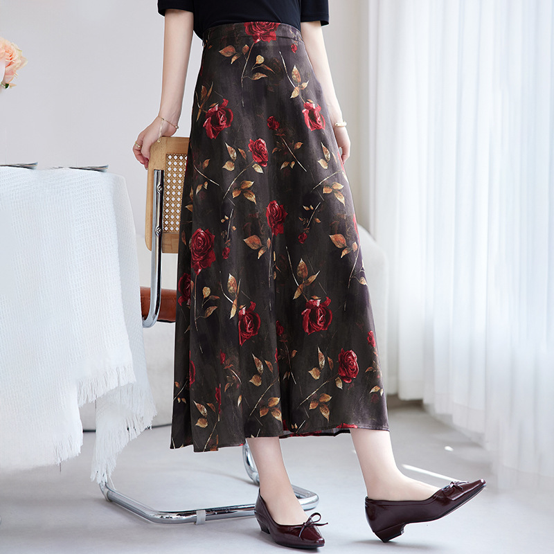Fashionable retro silk elastic summer elegant long skirt