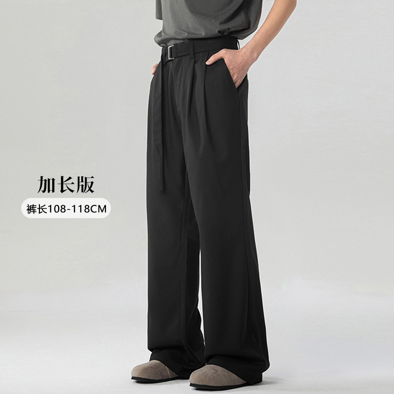 LKTM メンズ夏用軽量プリーツドレープパンツ、男性と女性用、ハンサムな取り外し可能なベルト付きのエクストラロングカジュアルパンツ|undefined