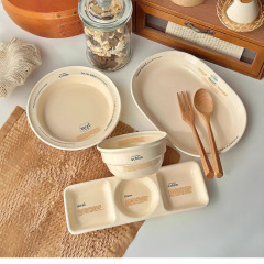 韓国ウィークエンドシリーズ クリーム食器 セラミックハンドカップ 3コンパートメント ディッシュ ライスボウル スーププレート オーバルプレート
