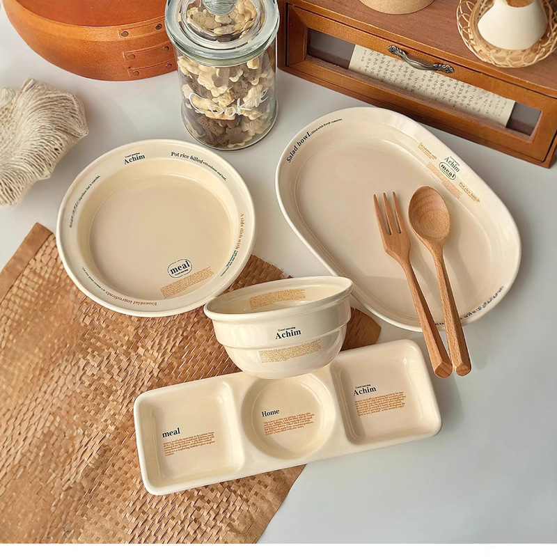 Korean Weekend Series Cream Tableware Ceramic Hand Cup Three-Compartment Flavor Plate Rice Bowl Soup Plate Oval Plate Korean Weekend Series Cream Tableware Ceramic Hand Cup Three-Compartment Flavor Plate Rice Bowl Soup Plate Oval Plate