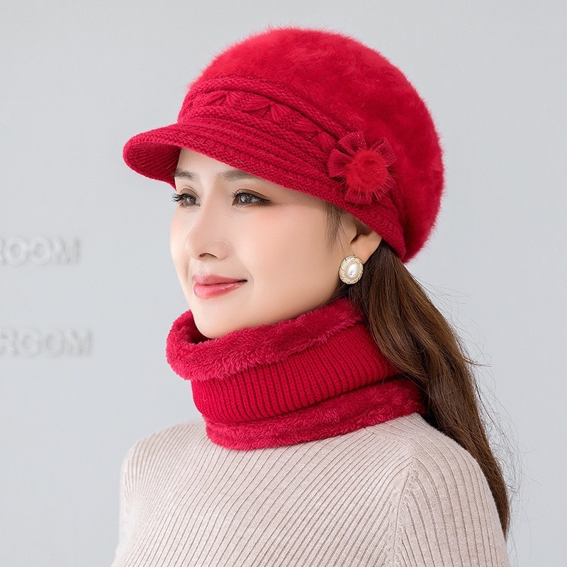 毛线帽秋冬天时尚妈妈帽女士中老年人兔毛帽子加绒加厚针织帽批发|undefined