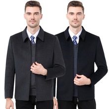 秋冬专柜毛呢大衣男士夹克外套商务休闲职业翻领爸爸正装羊毛茄克