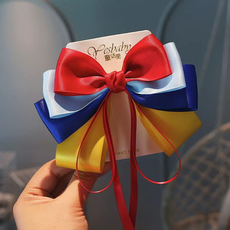 儿童冰雪发饰蝴蝶结飘带发夹白雪公主可爱女童发卡小女孩头饰顶夹