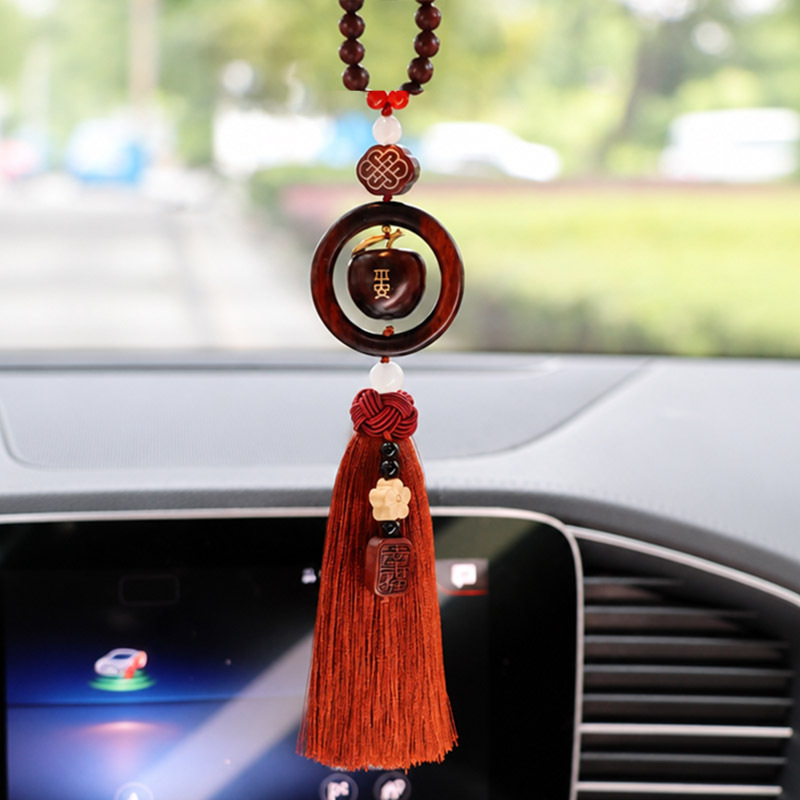 Rosewood Apple Car Ornament for Men, High-End Exquisite Car Safety Decoration, Interior Car Hanging Accessory