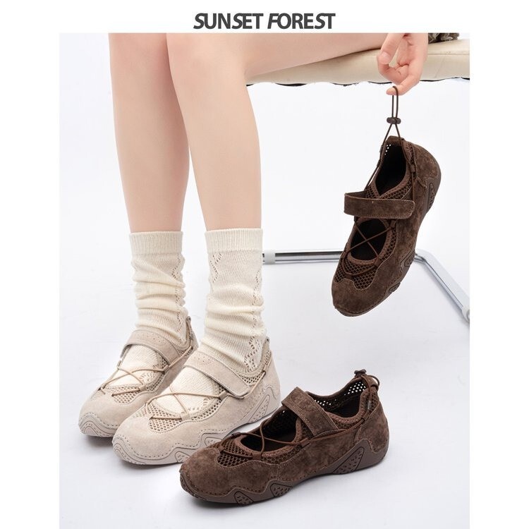 2025 New Summer Style Cut Out Toe Sports Sandals for Women Brown Ballet Style Moral Training Shoes Shallow Mouth Mary Jane Shoes