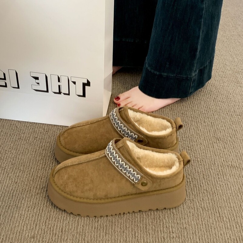 Retro Thick-Soled Snow Boots for Women 2025 Autumn and Winter New Short-Tube Fleece-Lined Warm One-Leg Two-Wear Cotton Slippers Retro Thick-Soled Snow Boots for Women 2025 Autumn and Winter New Short-Tube Fleece-Lined Warm One-Leg Two-Wear Cotton Slippers