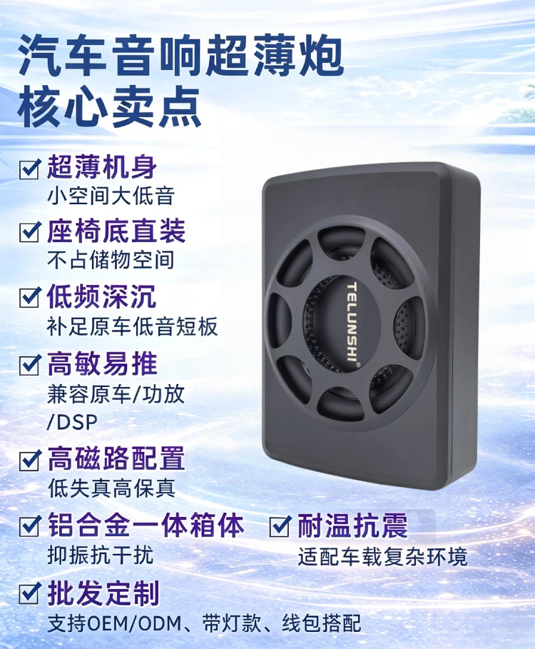 Source Factory 10inch Ultra-Thin Subwoofer for Car Under-Seat High-Power Compact Bass Speaker Car Audio Pure Bass