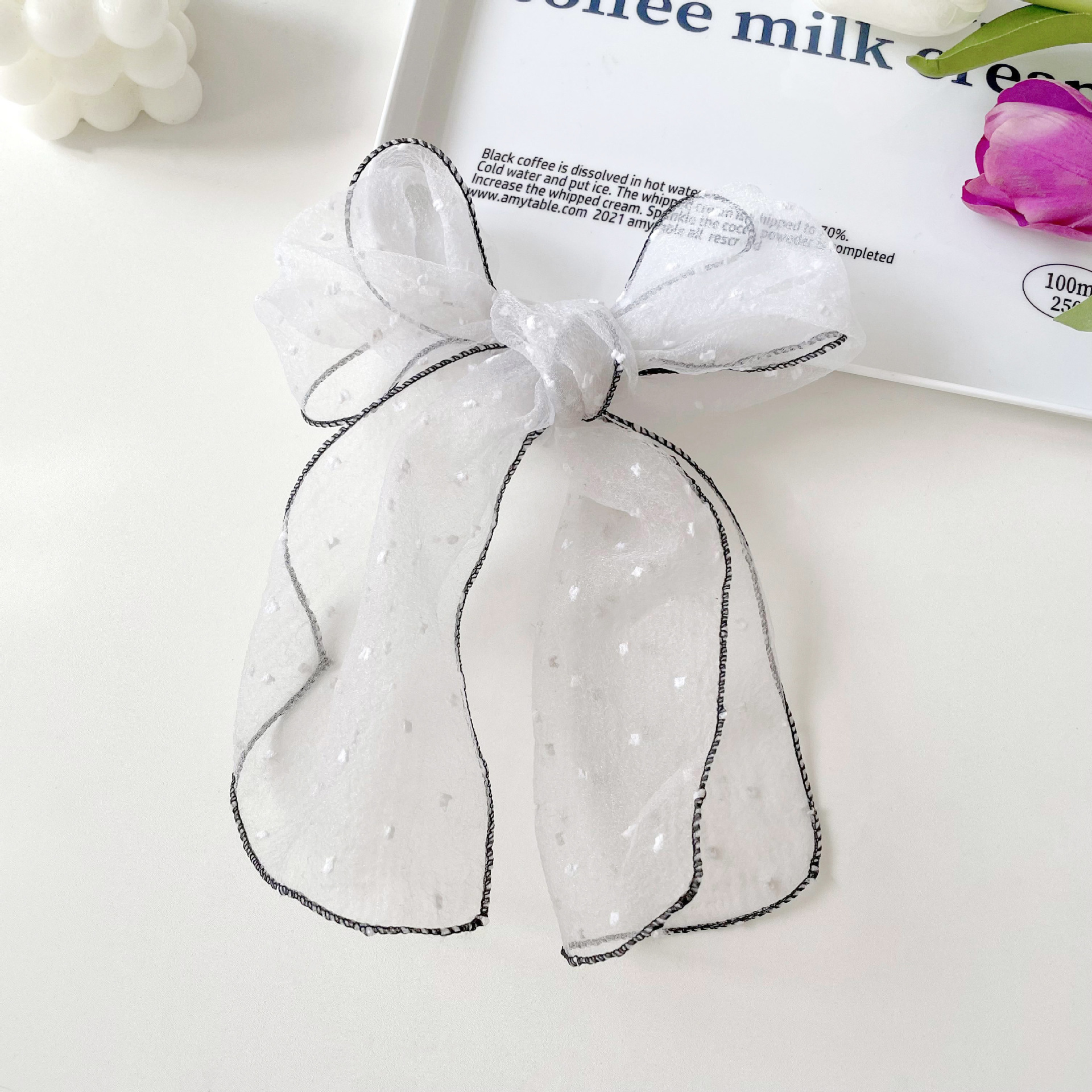 Nuevo verano cubierto de organza Polka Dot moda todo partido pequeña bufanda arco color sólido simple bufanda pequeña decorativa