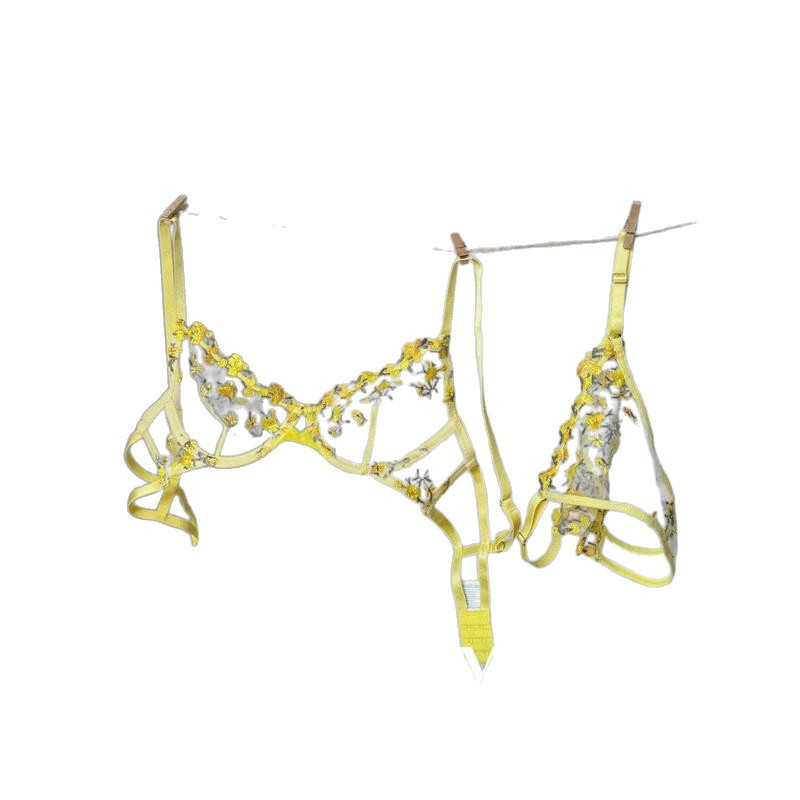 Verano super hermoso bordado dulce sexy malla sujetador conjunto de flores frescas de la niña pura ropa interior de la mujer