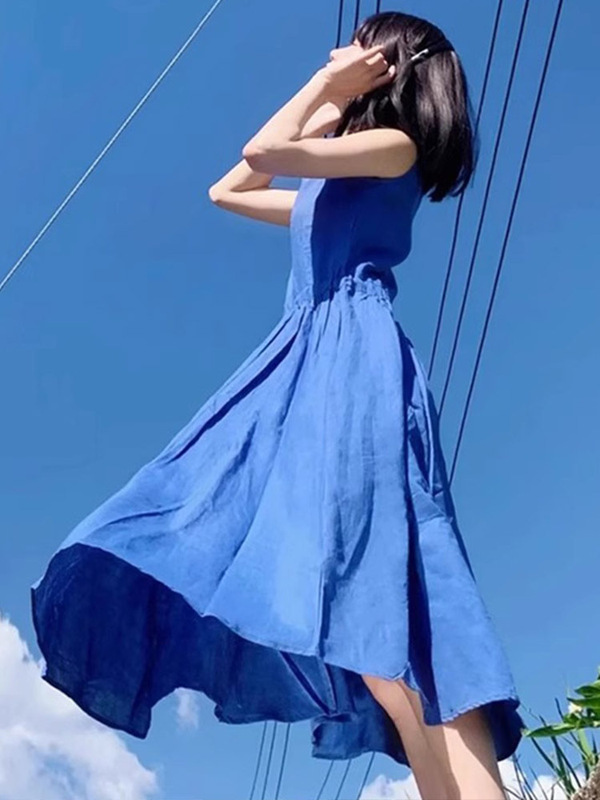 2025 New Arrival Little French Style Sleeveless Dress Summer Women's Seaside Holiday Blue Long Dress Slip Dress 2025 New Arrival Little French Style Sleeveless Dress Summer Women's Seaside Holiday Blue Long Dress Slip Dress