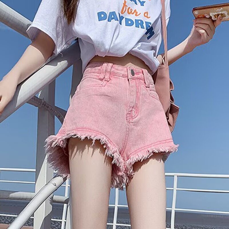 High-Waisted Pink Denim Shorts for Women, Summer 2026 New Style, High Street Ins Trend, Loose Frayed A-Line Slimming Hot Pants High-Waisted Pink Denim Shorts for Women, Summer 2026 New Style, High Street Ins Trend, Loose Frayed A-Line Slimming Hot Pants