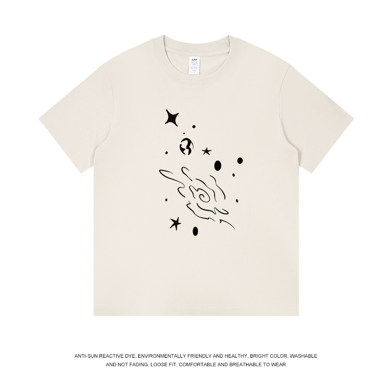 メンズ夏のトレンディなアメリカンプリント Tシャツメンズラウンドネックギャラクシーグラフィティ半袖レディースカジュアルアウターウェアイン|undefined