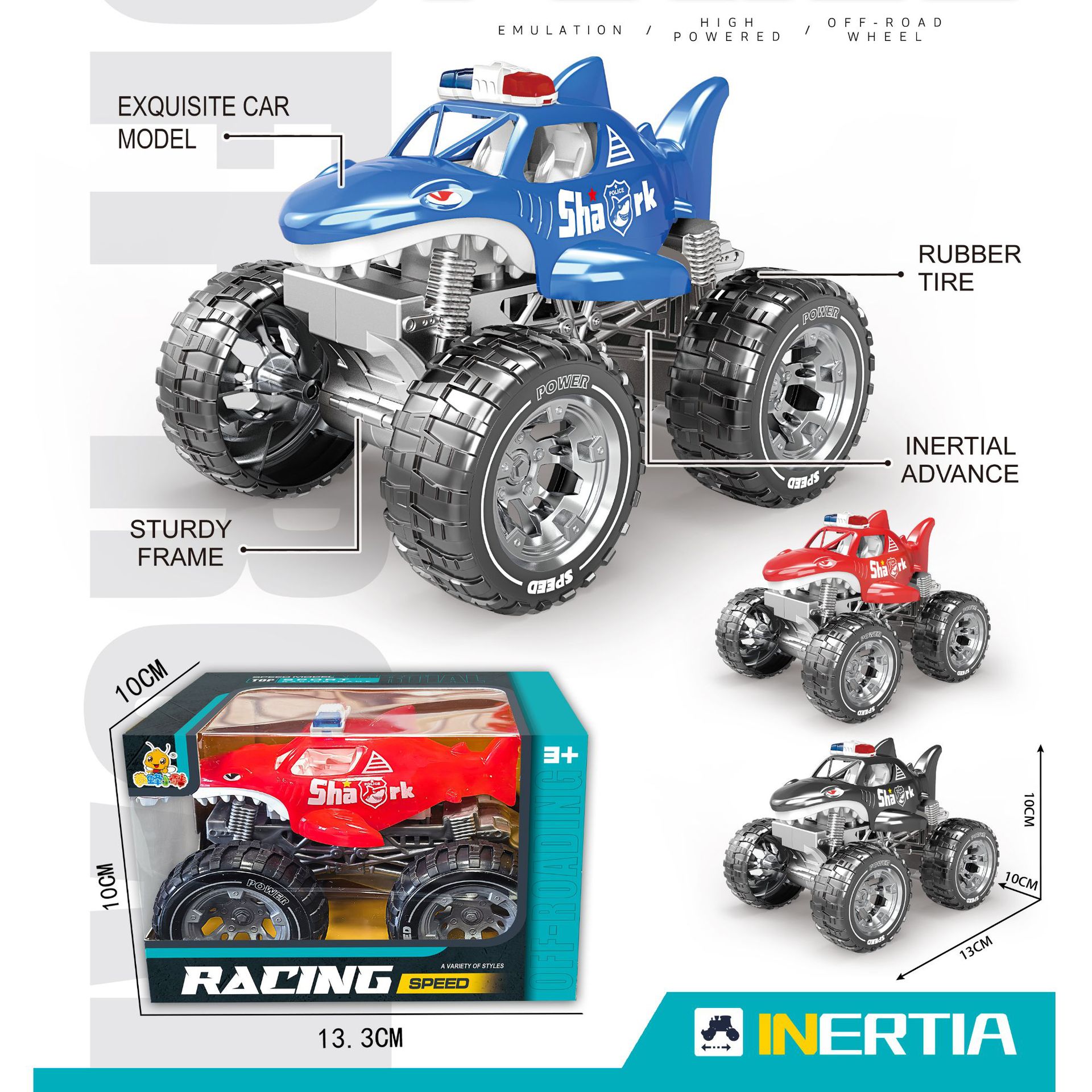 Cross-Border Bigfoot Simulation Inertia Car Shark Police Car Off-Road Vehicle Climbing Car Pickup Truck Car Children's Toys