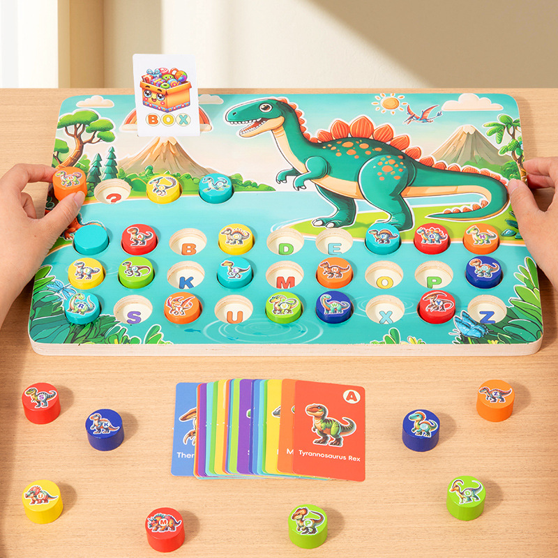 Alfabeto transfronterizo Iluminación cognitiva Niños Puzzle Educación temprana Dinosaurios Palabras de emparejamiento Juguetes Bloques de construcción pares de 3 a 6 años
