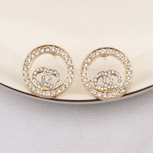 跨境香家2021新款双C镶钻圆圈镂空新潮设计时尚潮流百搭耳钉饰品