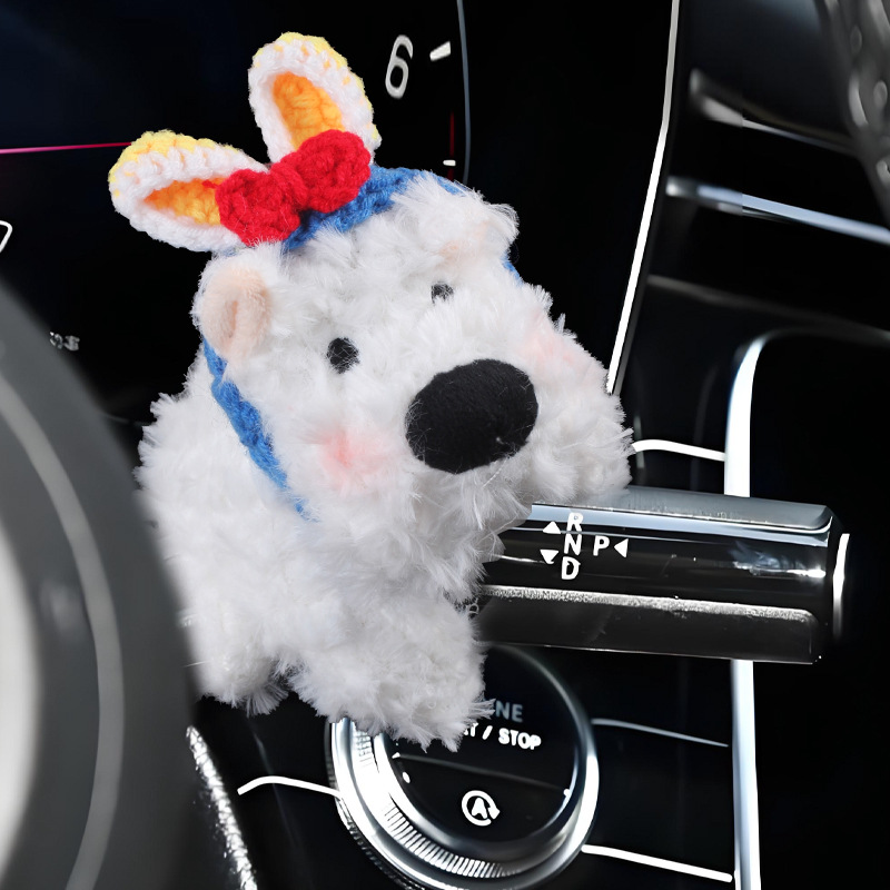 West Highland Car Bloque Decoración Coche Muñeca de felpa Muñeca Limpiaparabrisas Luz de dirección Accesorios de coche Adornos Mujer