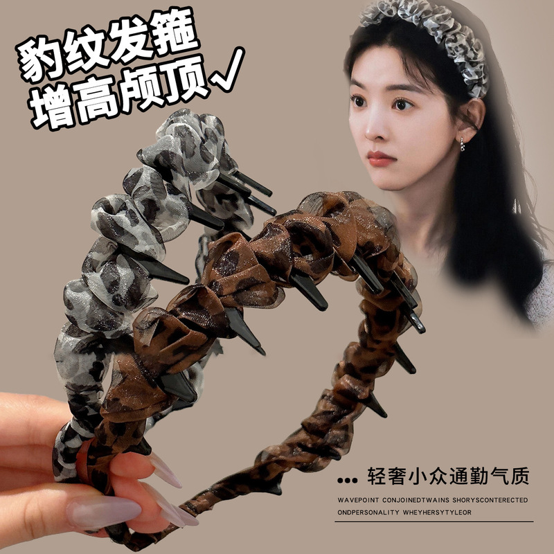 法式复古豹纹发箍女日常外戴压发显脸小发卡头饰品秋冬高颅顶头箍|undefined