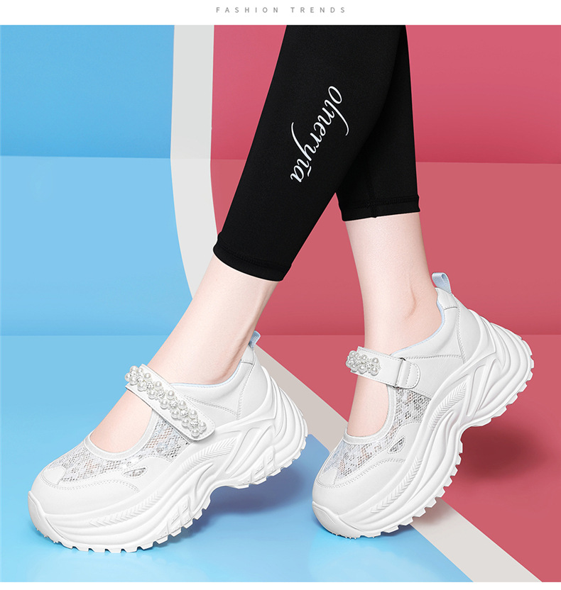 Giày sneaker nữ chunky đế dày da lưới thoáng khí đính đá khóa dán mùa hè 2025 — JST 7209 Trắng, JST 7209 Bạch Lan, JST 7192m màu, JST 7192 màu đen chi tiết 13