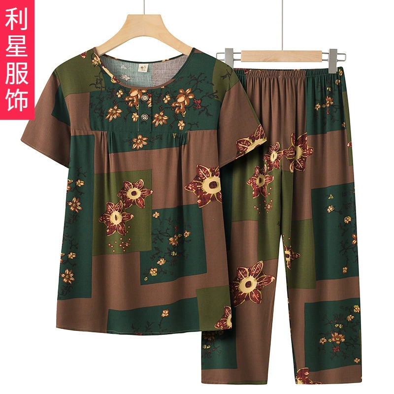 Летний Повседневный хлопковый костюм для мамы, Свободный Топ большого размера с короткими рукавами для бабушки, свободный комплект из двух предметов для среднего и пожилого возраста