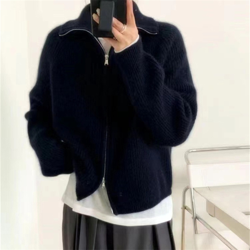 韓国ラペルカーディガンセータージャケット女性のための秋と冬 2025 新しいルーズレイジースタイル厚みのあるニットトップス|undefined