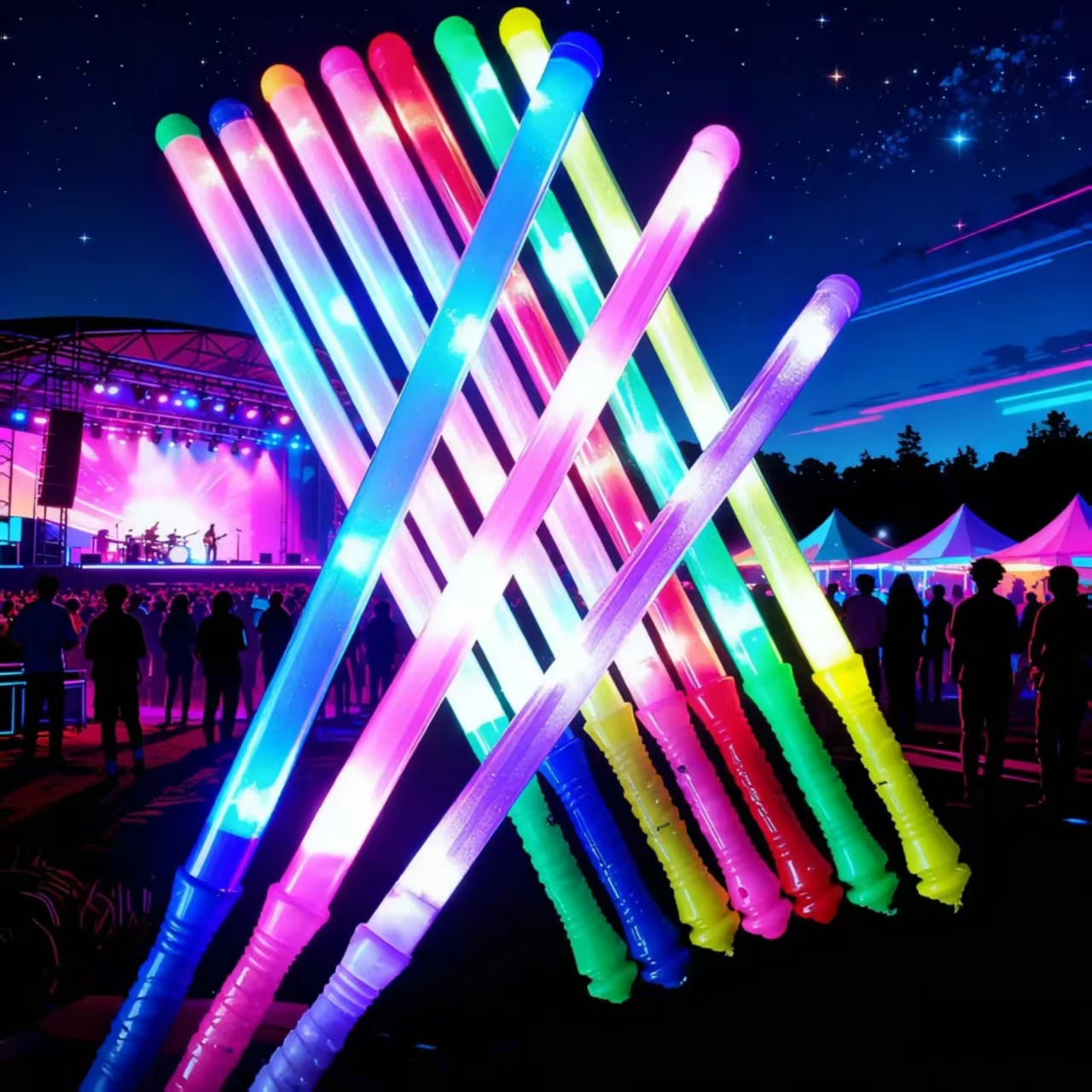 Fabricante fuente de 48cm de tamaño medio fluorescente festival de música de mano barra de luz electrónica de ayuda colorida barra de flash