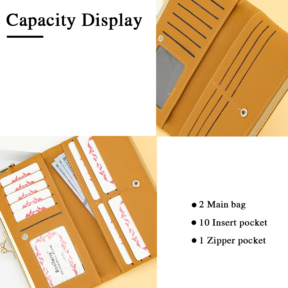 Baellerry nueva cartera larga de las mujeres de estilo coreano patrón de lychee multi-tarjeta de la moneda monedero de la mujer bolsa de la boca