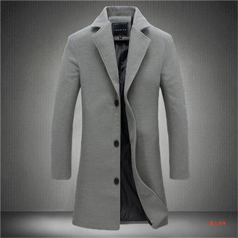 Stylish trendy long-length woolen overcoat mens fashion trench coat slim fit versatile suit gray evening wear