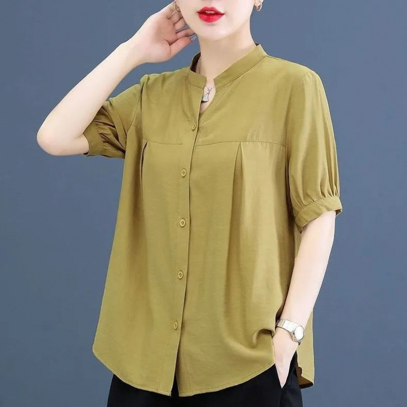 女性用シフォンシャツ、夏の新しいスタイル、美しいファッショナブルなスタンドカラーシフォンシャツ、女性用シャツ、母親の服、小さなシャツトップ|undefined