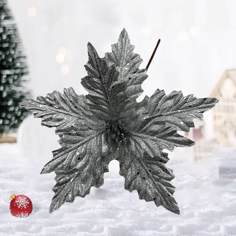 圣诞树装饰花 DIY配饰圣诞装饰金粉圣诞花花头 圣诞装饰品仿真花