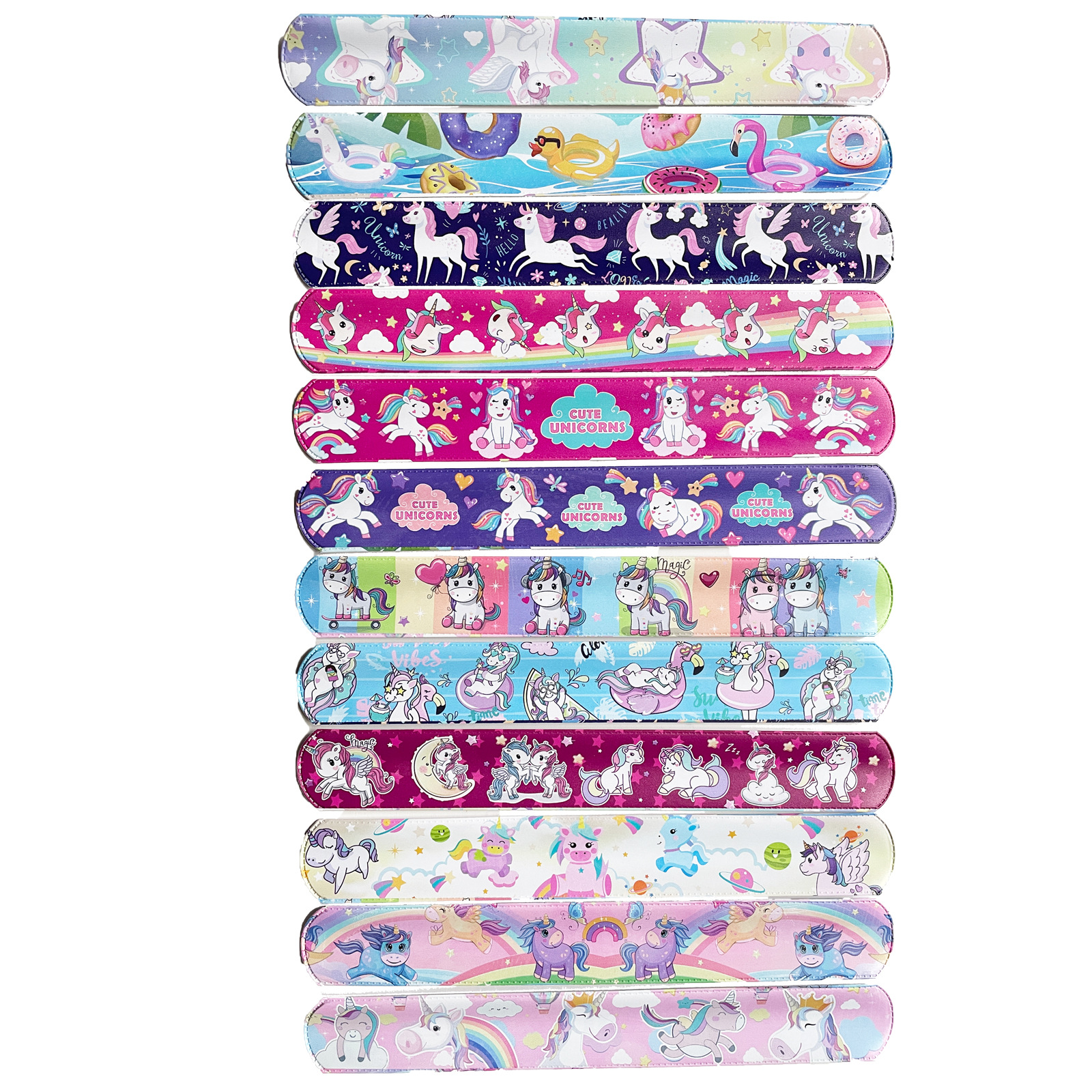 Nuevo unicornio Snap anillo Arco Iris caballo pulsera de dibujos animados de los niños Snap anillo correa de muñeca